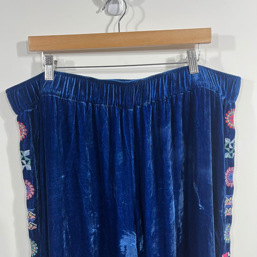 Johnny Was Nikkola Silk Velvet Embroidered Wide Leg‎ Pants Sz XXL Boho Lagenlook - Picture 5 of 11